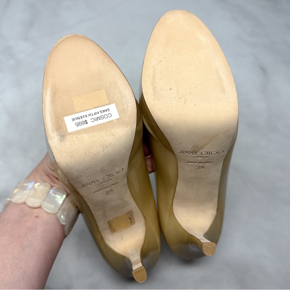 NEW Jimmy Choo Cosmic Patent Leather Platform Stiletto Heel Pumps Nude Sexy 39 - Picture 9 of 16
